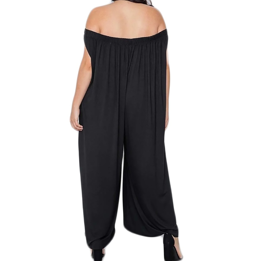 Black Oversized Off Shoulder Plus Size Jumpsuit - Picture 4 of 5
